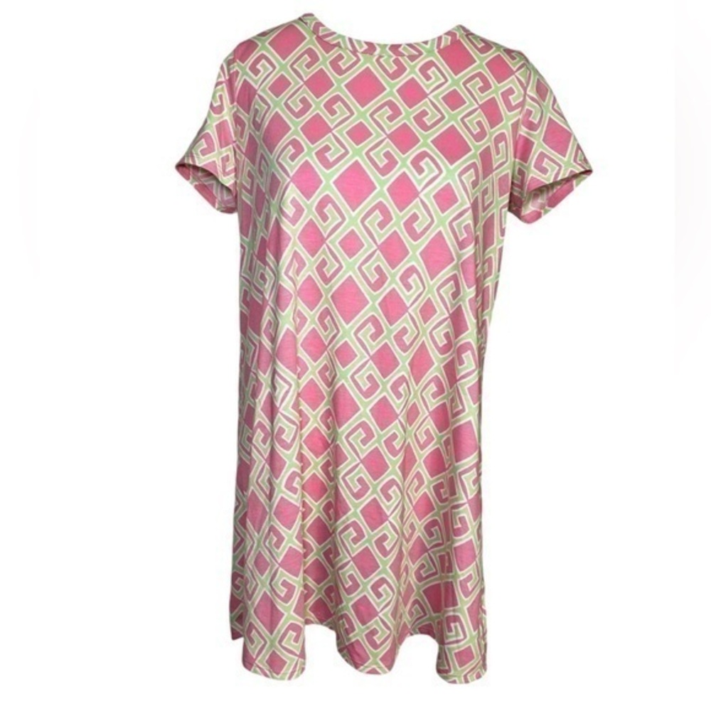 Crown & Ivy’s Girls Pink Green Dress Shirt Short Sleeve Casual Diamond